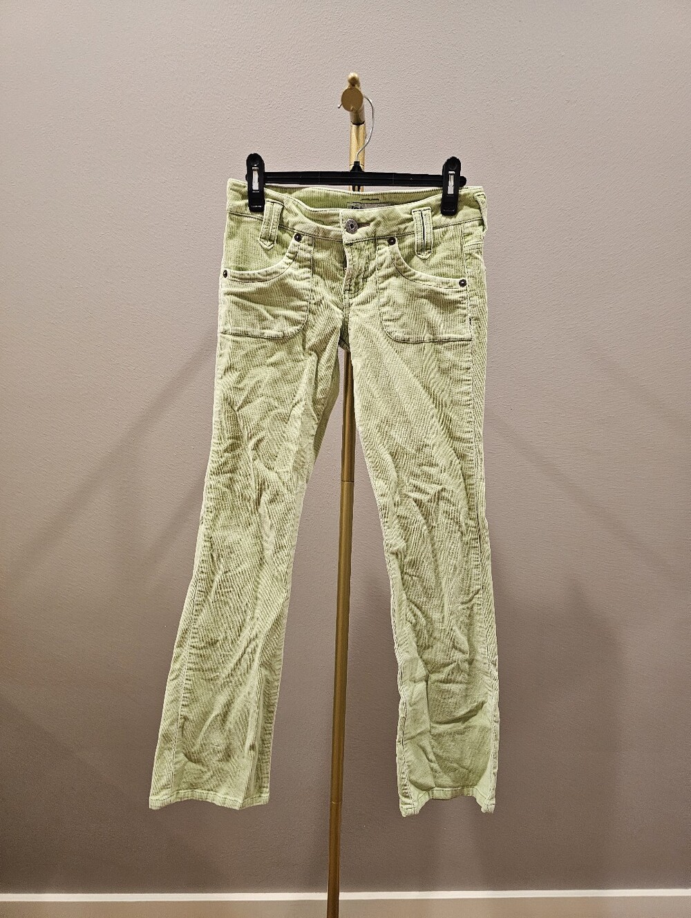 Vintage Low Rise lei Light Green Corduroy Wide-Leg Jeans